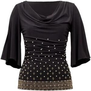 Joseph Ribkoff Embellished Draped Top Style 223755 - Black, Size 8 NWT